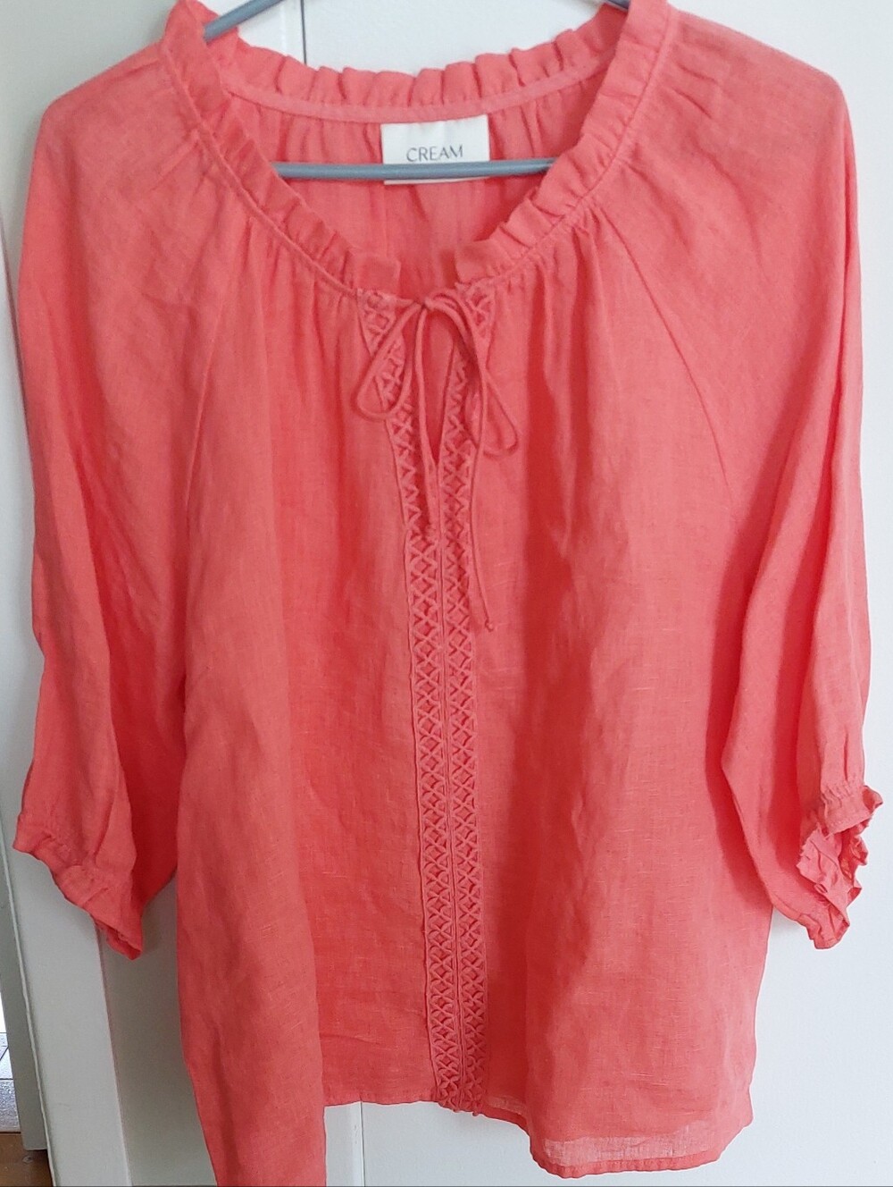 100% Linen Blouse Salmon Pink Cream Brand L/XL